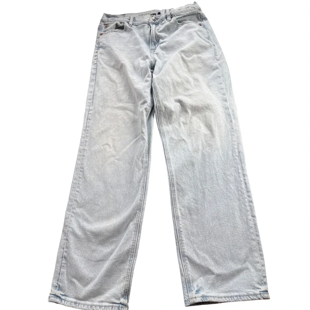 American Eagle Womens Light Wash High Rise Wide‎ Leg Baggy Denim Jeans 30x26